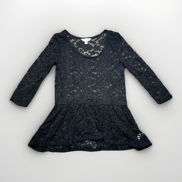 Decree Womens Witchy Black Floral Lace Peplum Top Size L Whimsigoth Dark Fairy - Picture 2 of 8
